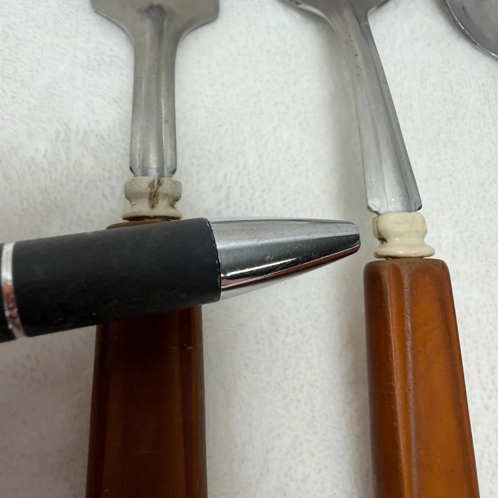 Vintage Butterscotch Handle Utensil Set 3pc Stainless USA Mid Century Modern MCM